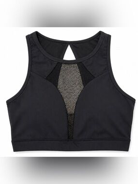 P'tula Black High-Neck Mesh-Panel Sports Bra